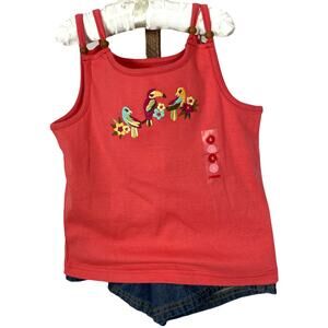 gymboree 2 piece summer casual outfit toucan orange tank with jean shorts SZ 6